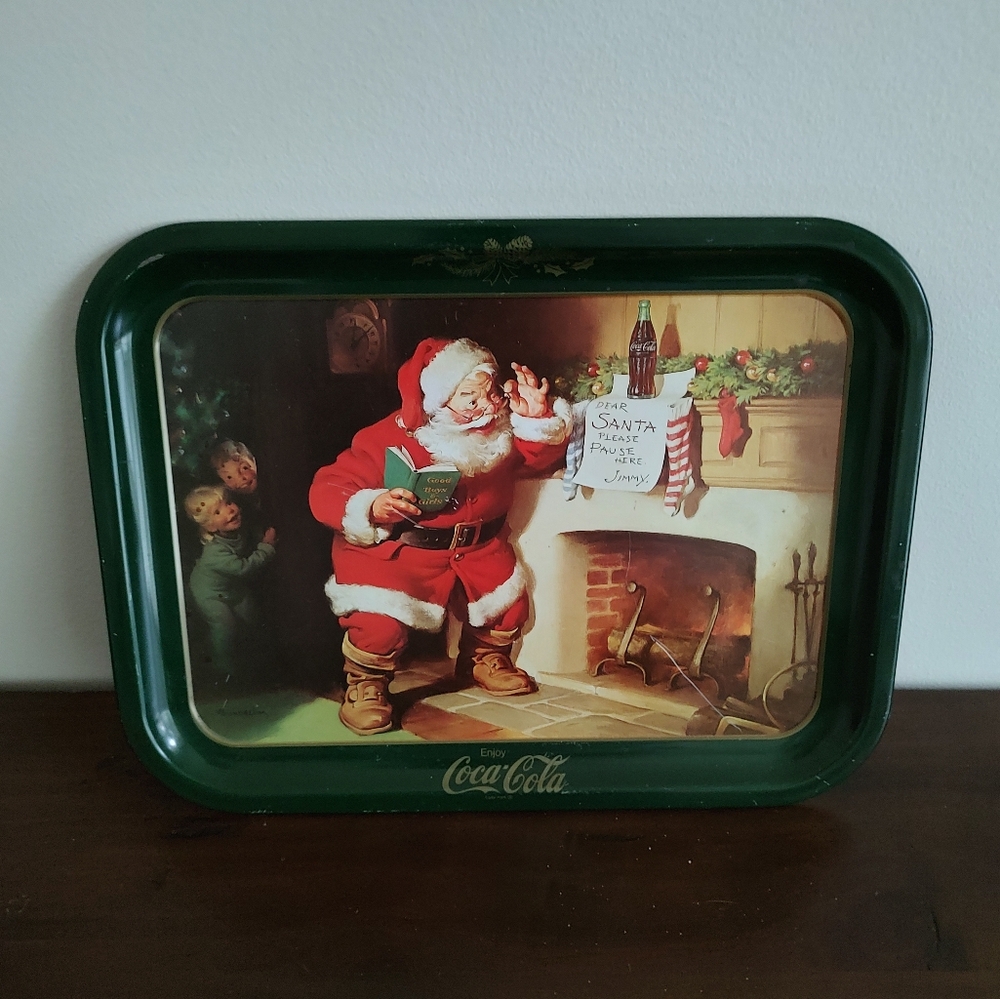 Vintage Coca-Cola Christmas Tray Santa Claus Coke Nostalgia